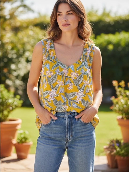 Falls Creek Tops - Falls Creek Yellow Floral Sleeveless V-Neck Tank